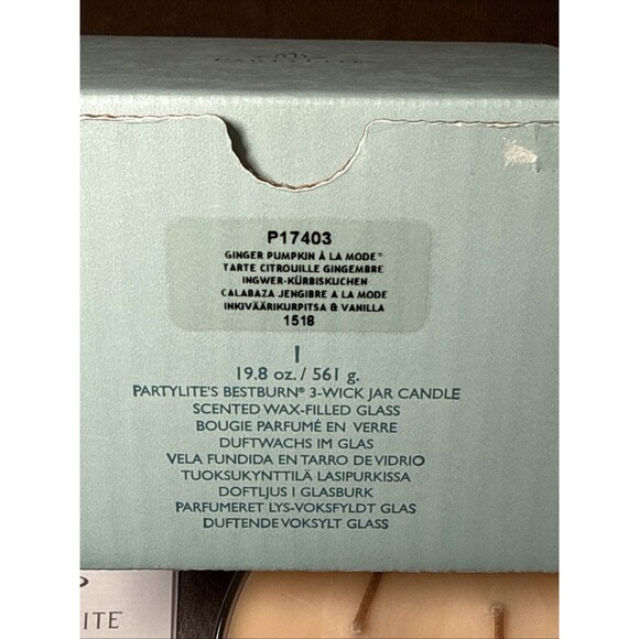 New Vtg Partylite 9.8 oz 3x4.5" 3 Wick Candle Ginger Pumpkin A La Mode w/ Box - Picture 2 of 12